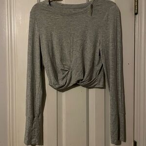 Chic Gray Twist Front Long Sleeve Top